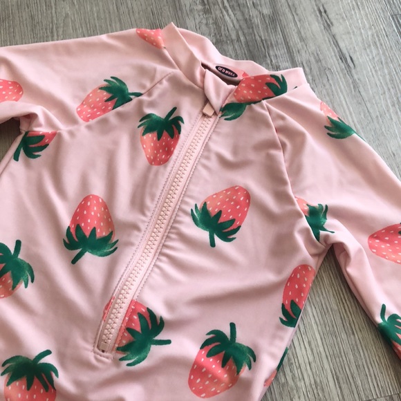 Old Navy Pink Strawberry One Piece Rashguard Swimsuit - Picture 2 of 3